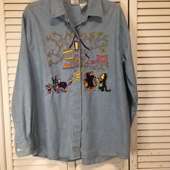 Disney Tops - Disney Winnie the Pooh denim button down shirt